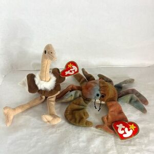 Vintage Ty Teenie Beanie Babies Claude the Crab and Stretchy the Ostrich
